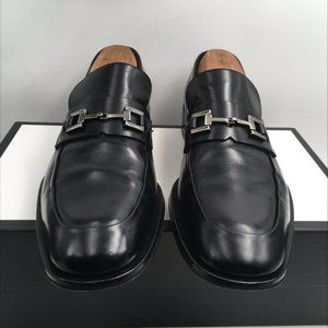 Gucci 110-1578 Men's Black Leather Horsebit Loafer Slip On Dress Shoes Size 10 D